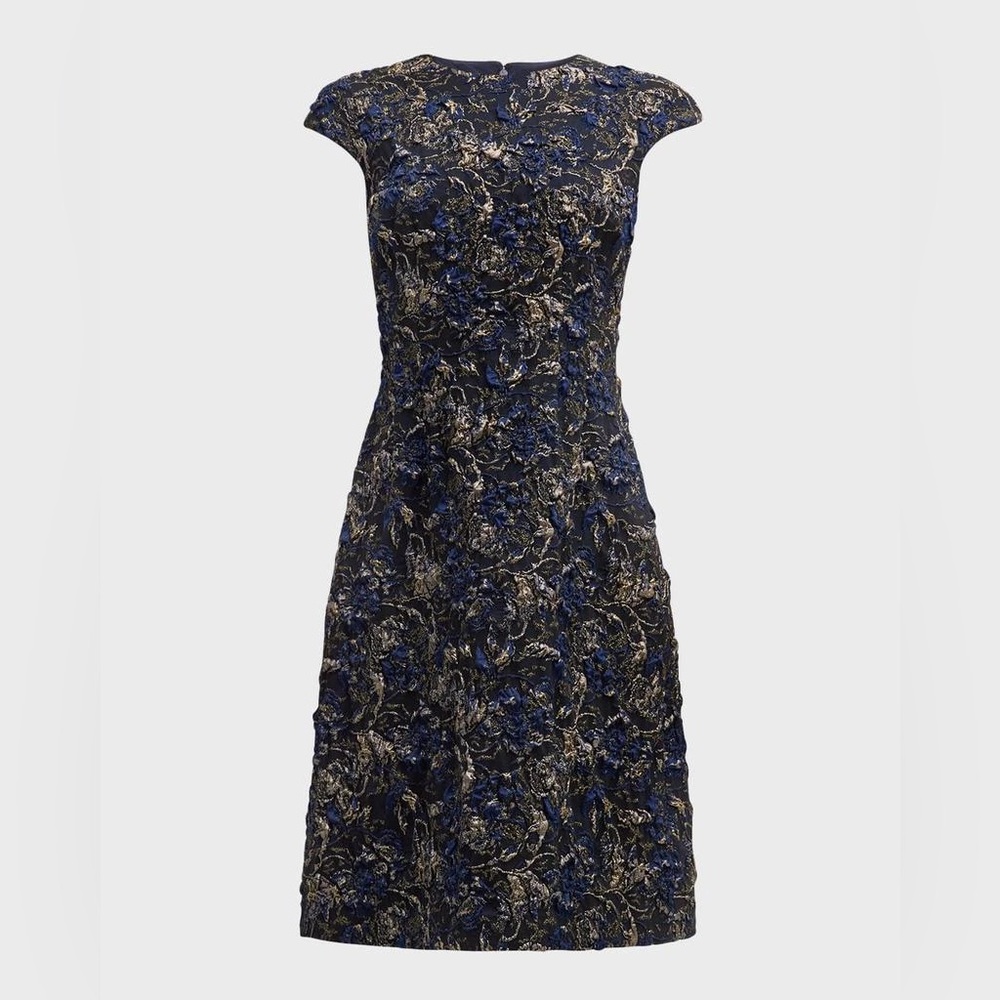 NEW NWT Teri Jon By Rickie Freeman Cap Sleeve Metallic Jacquard Cocktail Dress - Picture 3 of 12